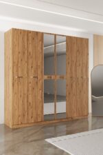 AEKA AE-2191 Hisar Beyaz/Beyaz Aynalı 6 Kapaklı Çok Bölmeli Askılı ve Raflı Geniş Hacimli Gardırop 210x210 cm - Görsel 15