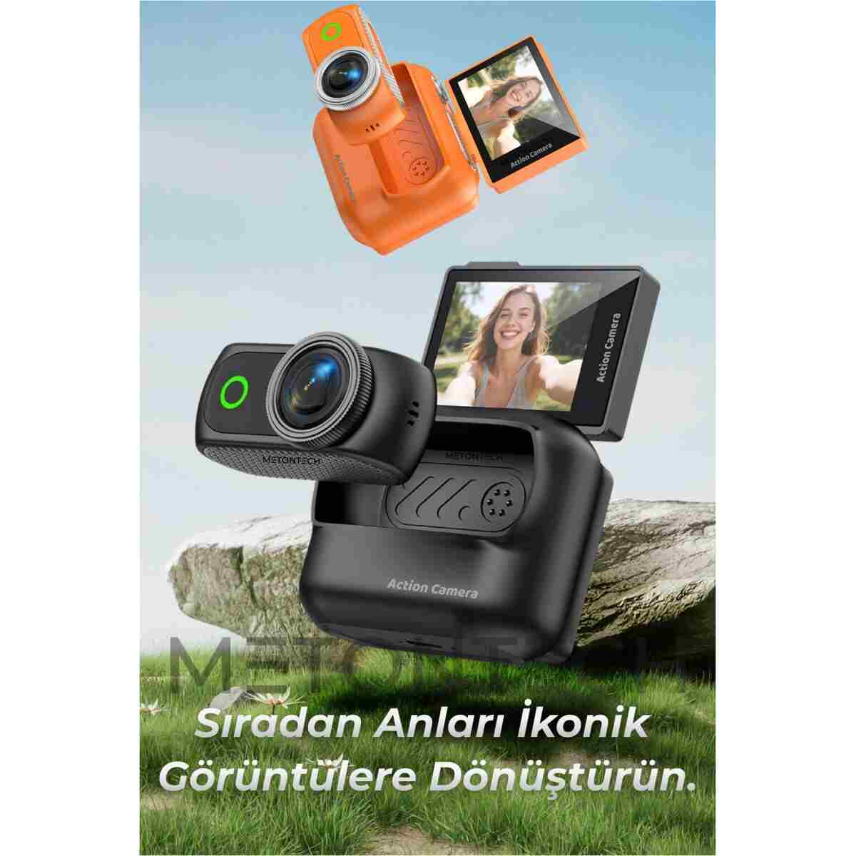METONTECH mini 4K Aksiyon Kamerası Wi-Fi | VLOG, Açılabilir Selfie Ekranı | Manyetik Şarj Kutusu, Siyah - Görsel 8