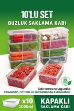 OFFBOX 10 Adet 1 Lt. Kendinden Kapaklı Derin Dondurucuya Uygun Saklama Kabı Düzenleyici