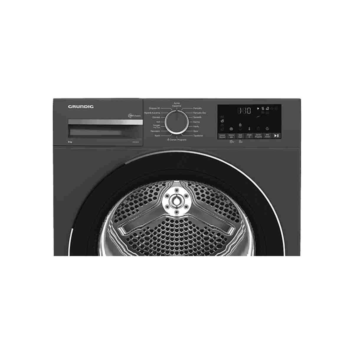 Grundig GPDH 9645 E Enerji Sınıfı 9kg Isı Pompalı Kurutma Makinesi Koyu Gri - Görsel 3