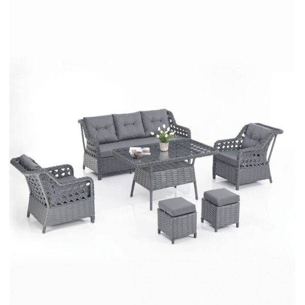 Evdemo Eren Rattan Puflu Bahçe Balkon Takımı 3+1+1 Antrasit