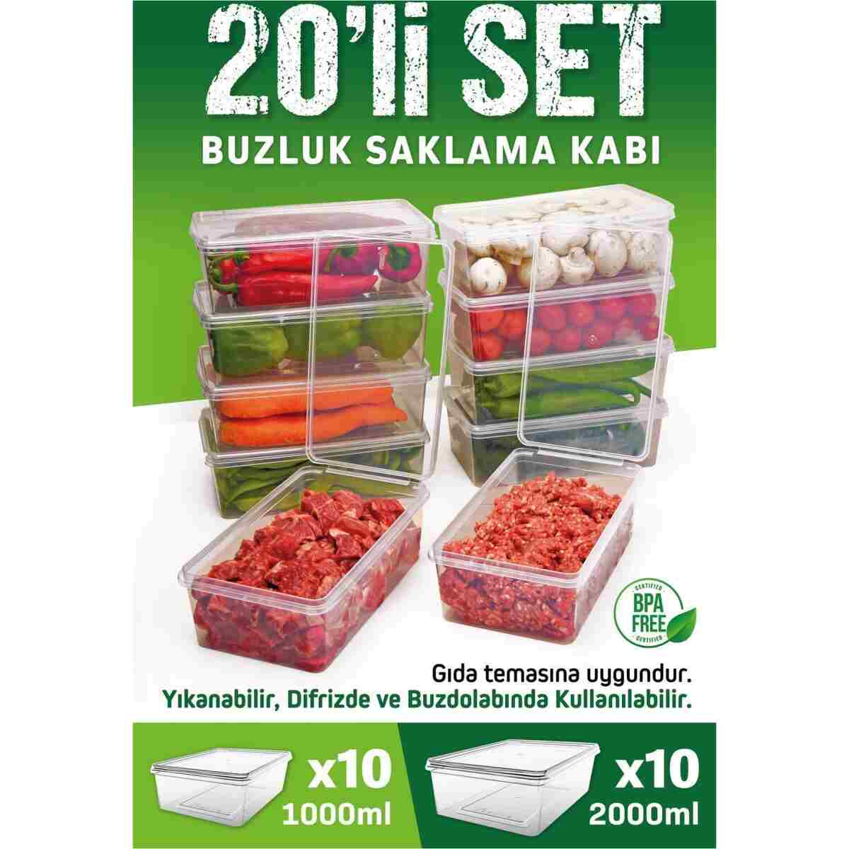 OFFBOX 20 Li Set Kendinden Kapaklı Difriz Buzluk Saklama Kabı Düzenleyici 1 Lt. Ve 2 Lt. - Görsel 4