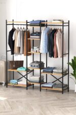Bofigo 10 Raflı Metal Gardırop Metal Portmanto Açık Gardırop Elbise Dolabı Vestiyer Openix Çam - Görsel 6