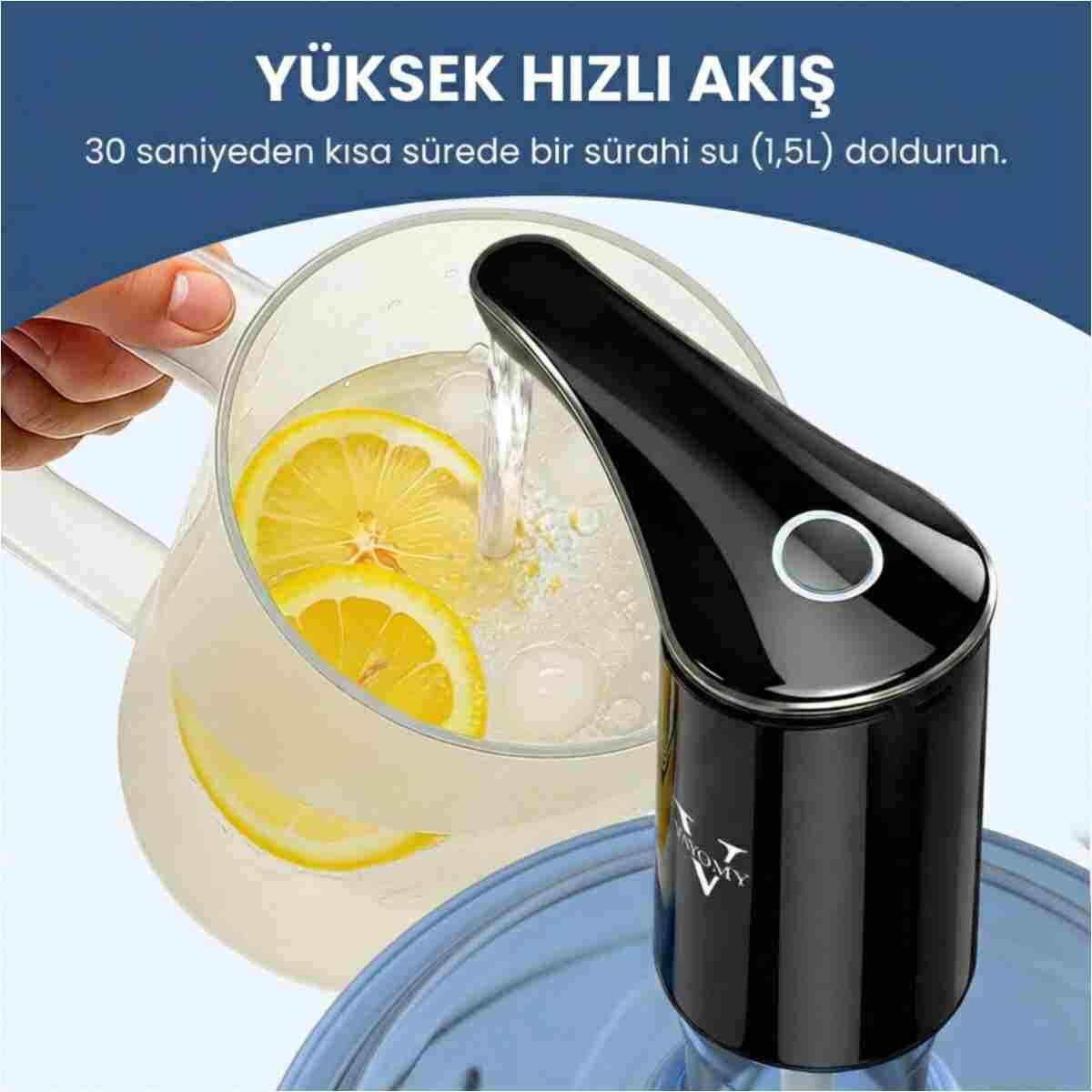 Vayomy SilentPro Sessiz Şarjlı Otomatik Damacana Su Pompası Dalgıç Motor Hızlı Dolum Çocuk Kilidi Bpa Free - Görsel 6