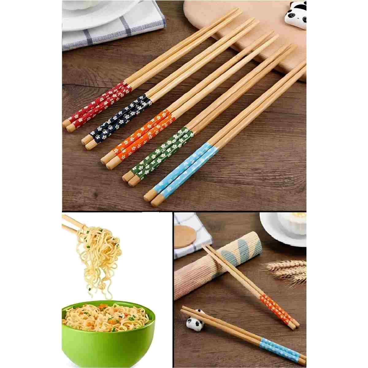Hermoni Bambu Chopstick 1 Li Desenli Yıkanabilir Çin Suşi Ramen Noodle Yemek Çubuğu - Görsel 2