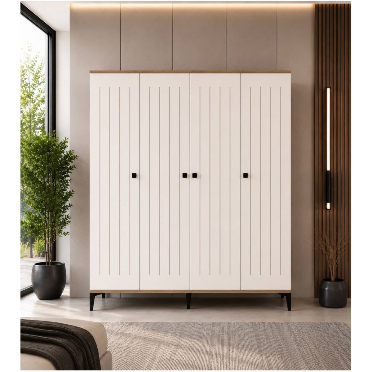 Afilli Arya 4 Kapaklı Gardrop Tamamı Mdf( Atlas Çam Beyaz ) - Görsel 10