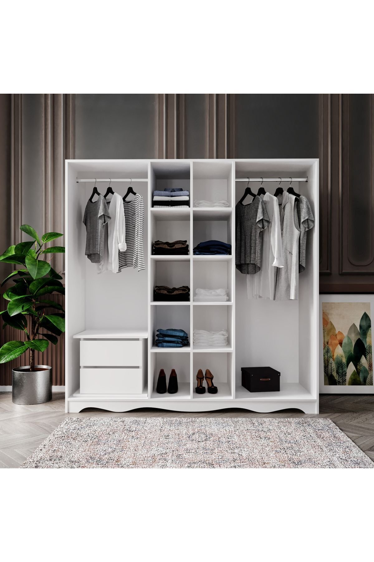 KZNMOB HOME Free 6 Kapaklı 2 Çekmeceli Modern Modüler Gardırop, Elbise Dolabı - Tamamı 1. Kalite Mdf - Görsel 3
