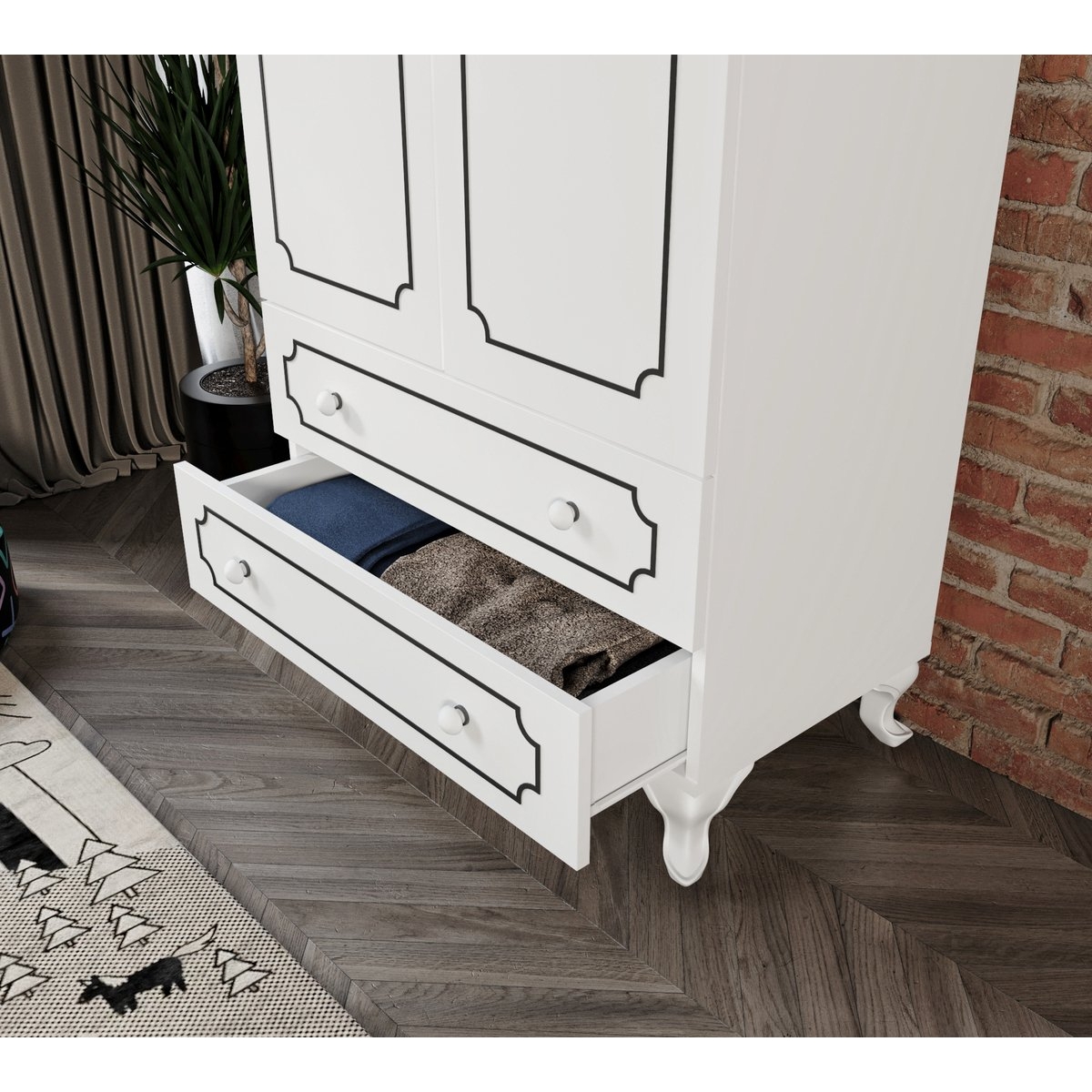 KZNMOB HOME Stil 2 Kapaklı 2 Çekmeceli Modern Gardırop, Elbise Dolabı - Tamamı 1. Kalite Mdf - Görsel 8