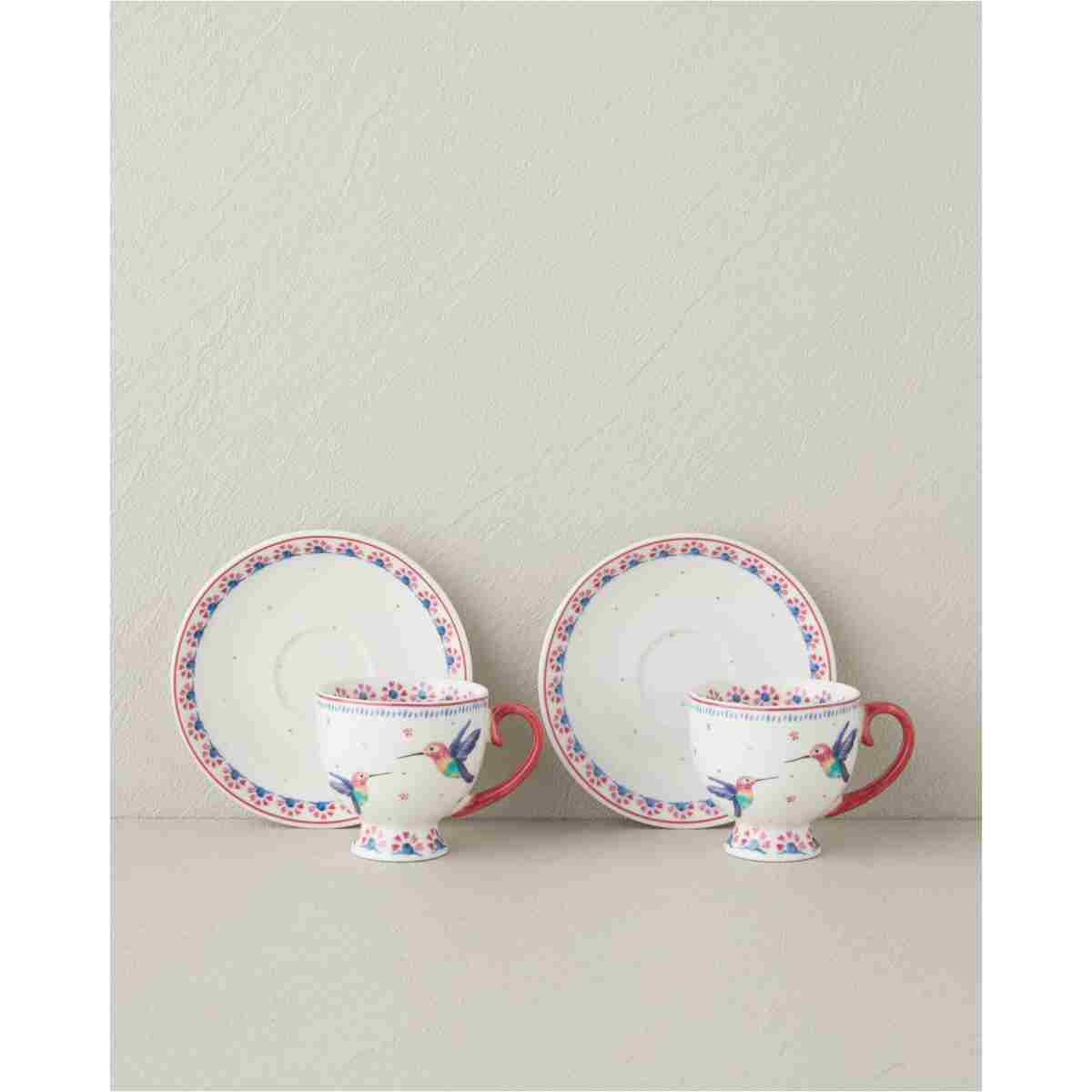 English Home Carnival Sparrow New Bone China Kahve Fincan Takımı 4 Parça 2 Kişilik Fuşya - Görsel 7