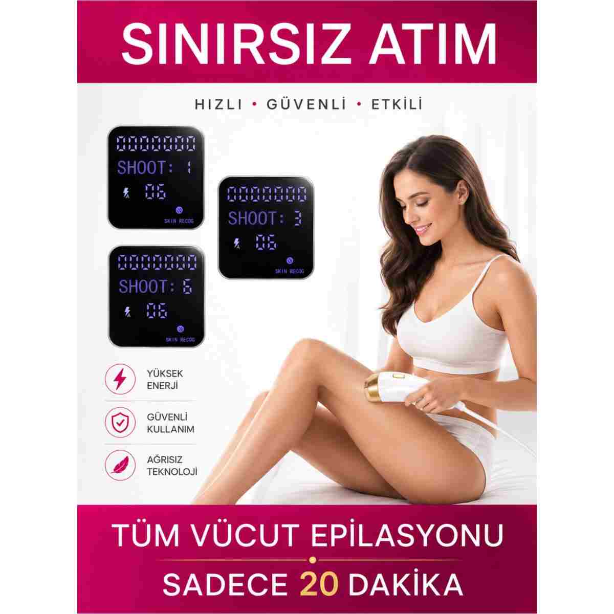 hoppo X100 Ipl Buz Lazer Epilasyon Cihazı Sınırsız Atım 10 Kademe Ultra Güçlü - Görsel 3