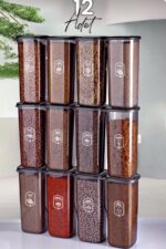 Kitchen Life 12 Li Büyük Boy Square Kare Saklama Kabı Seti 1200 ml Antrasit Etiketli Erzak Kavanoz Seti - Görsel 3