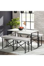 eportatif Masa Takımı Minderli Bench Bank Masa Seti 120x60 Masa Mutfak Masası Yemek Masası Beyaz 1555