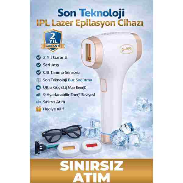 GoldMi IPL-01 Buz Lazer Epilasyon Cihazı Sınırsız Atım Cilt Gençleştirme Otomatik Manuel 21J Yüksek Enerji