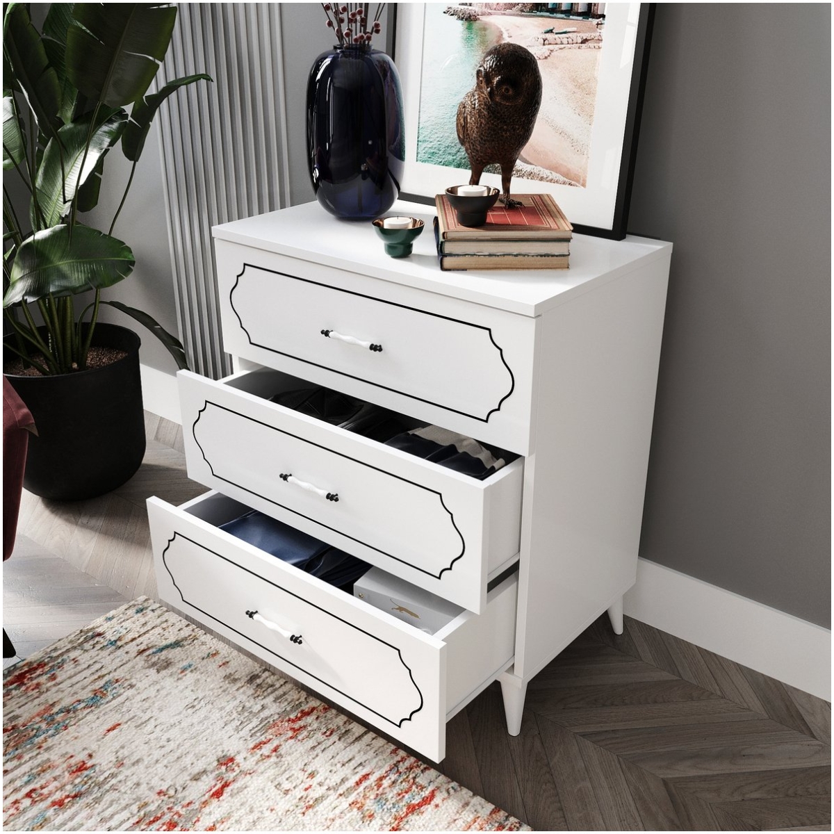 KZNMOB HOME Hayal 3 Çekmeceli Modern Şifonyer Beyaz - Tamamı 1. Kalite Mdf - Görsel 2