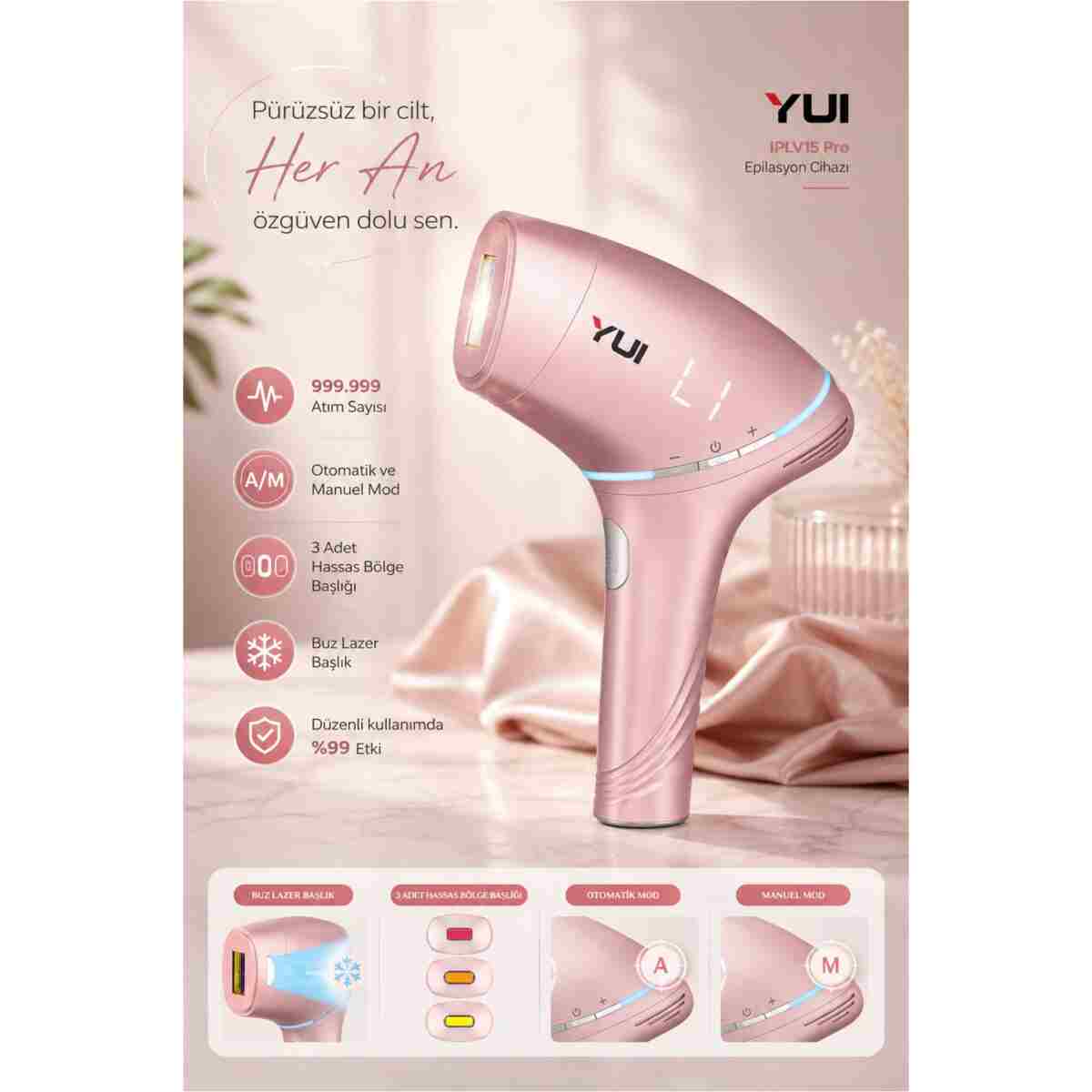Yui Iplv15 Pro Vücut -yüz- Bikini Başlıklı Ağrısız Otomatik Ve Manuel Atım Buz Lazer Epilasyon Cihazı - Görsel 2