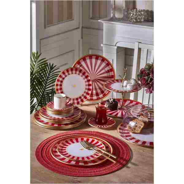 Onedekor 34 Parça Iwon Pink Bird Altın Yaldızlı 6 Kişilik Pasta Çay Servis İkram Takımı