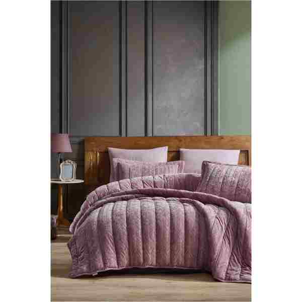 Elart Velvet Comfort Set Uyku Seti Çift Kişilik Kadife 3 Parça (230x220 cm)i Gülkurusu