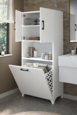 Bofigo Çok Amaçlı Dolap Banyo Dolabı Kirli Çamaşır Sepeti Dolabı Damla Beyaz - Görsel 5