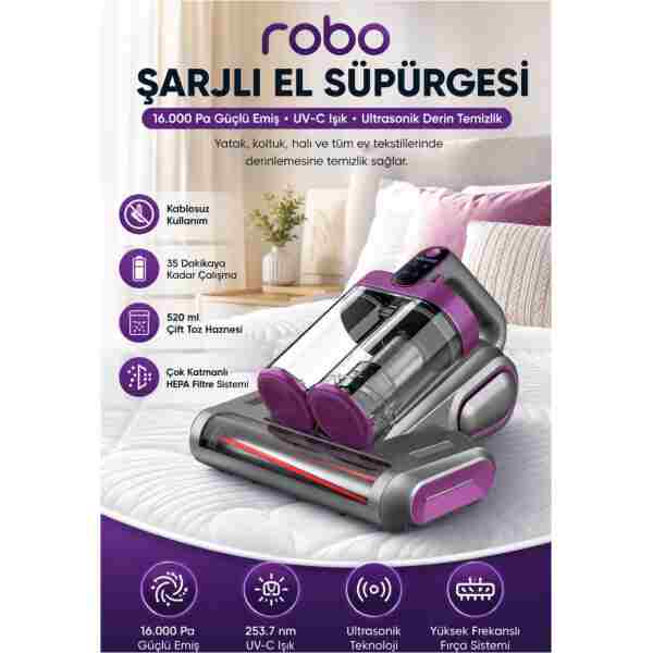 ROBO Şarjlı Çift hazneli Akar Mite Süpürgesi