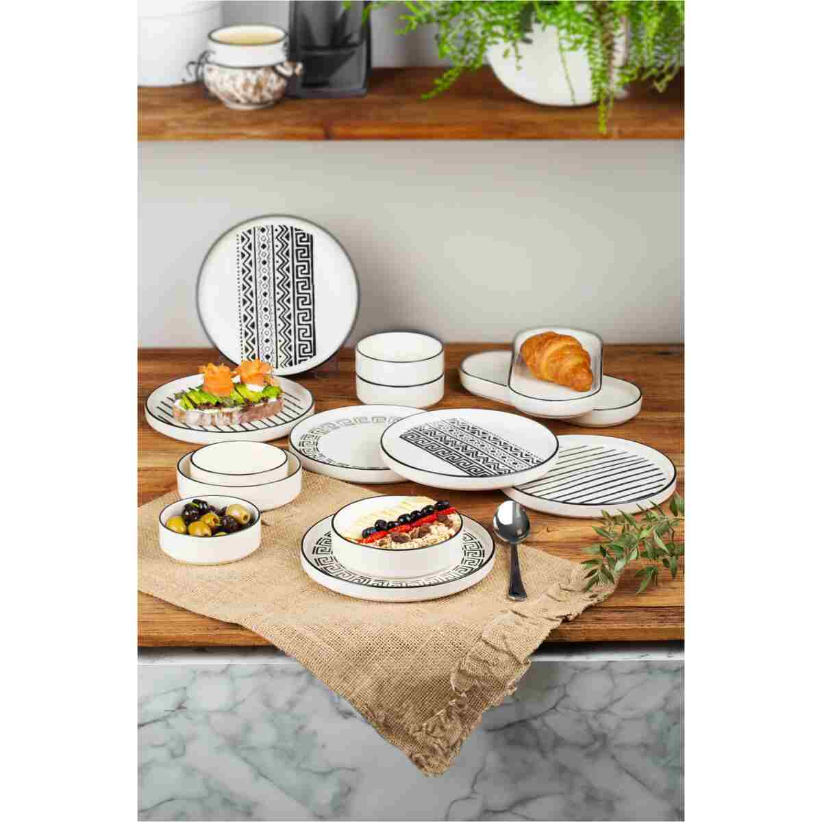 Kitchen Life 14 Parça 6 Kişilik Stackable Sio Savior Kahvaltı Takımı Lüx Kahvaltılık Sunum Seti Tabağı - Görsel 4