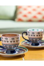 English Home Exotic Wild New Bone China Kahve Fincan Takımı 4 Parça 2 Kişilik Sarı