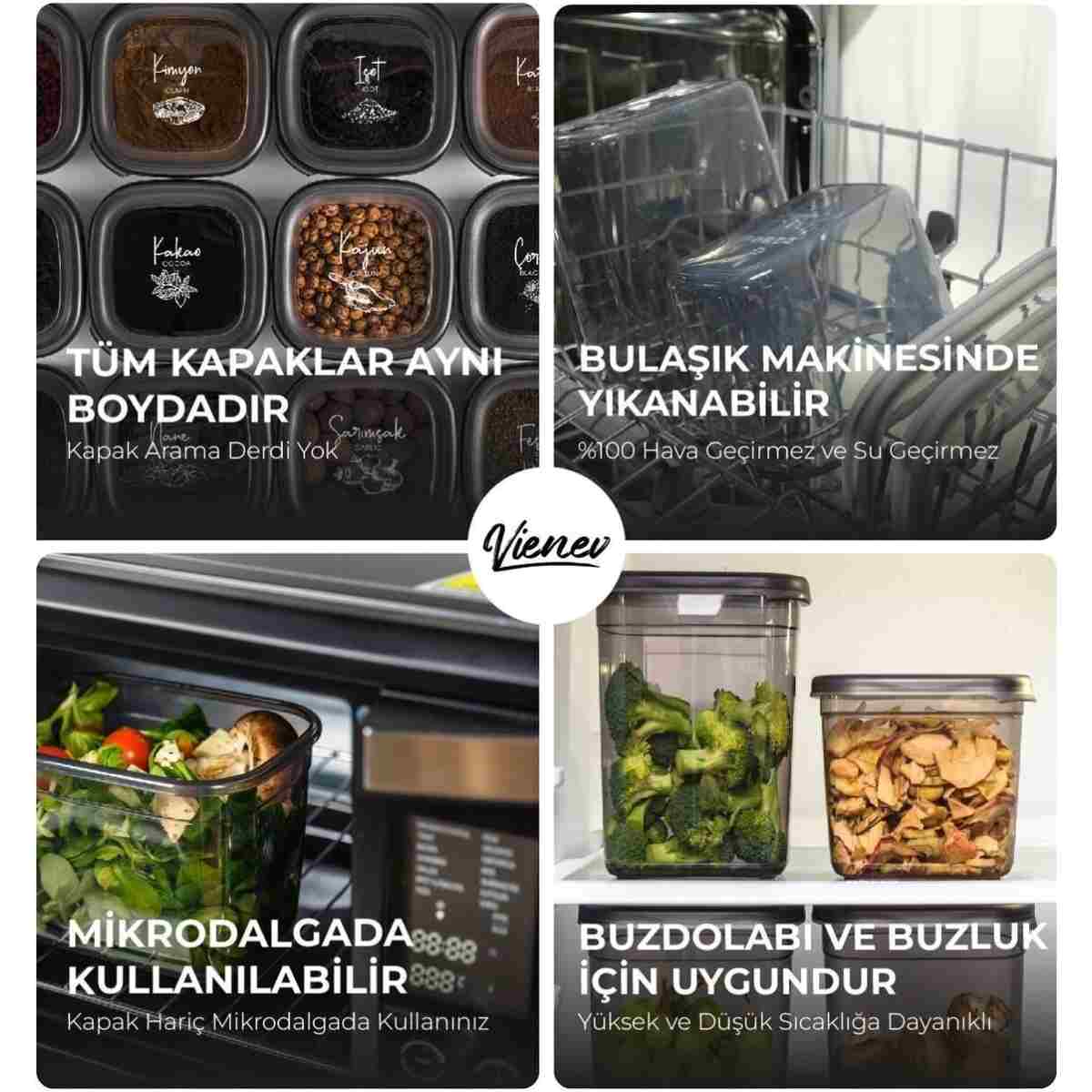 Vienev 24lü Beyaz Serigrafi Etiketli Kaşıklı Peggy Kare Erzak Baharat Full Set 6x(1,75 1,2, 0,55, 0,45) Ant - Görsel 14