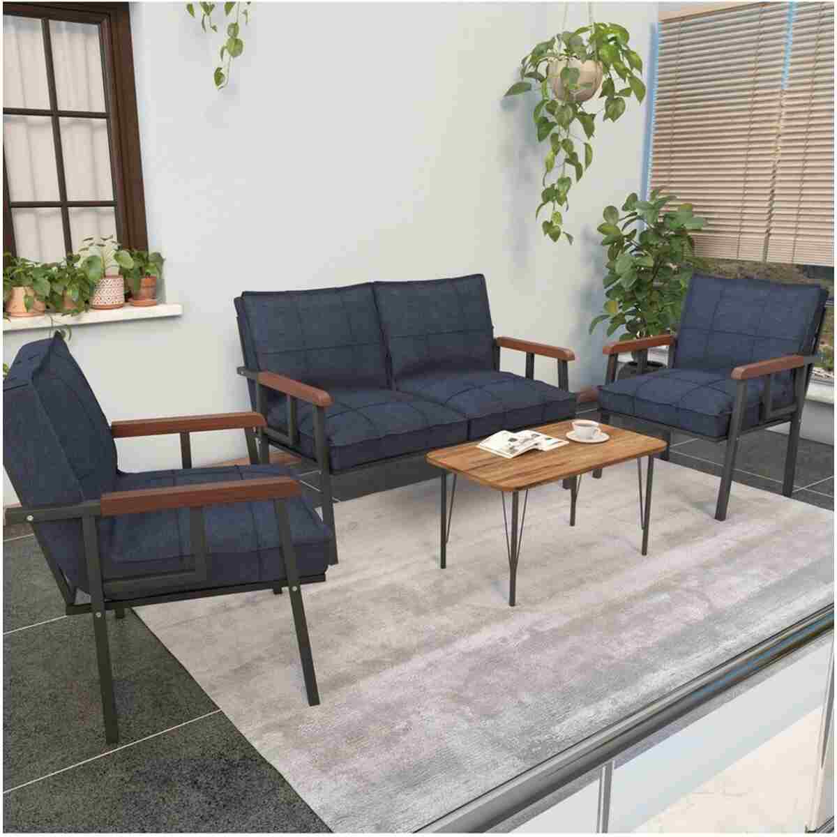 Mygusi " Modern'' Serisi Balkon, Bahçe, Cafe - Metal Kanepe Koltuk Takımı - 2 1 1 - Sehpalı Koyu Gri - Görsel 8