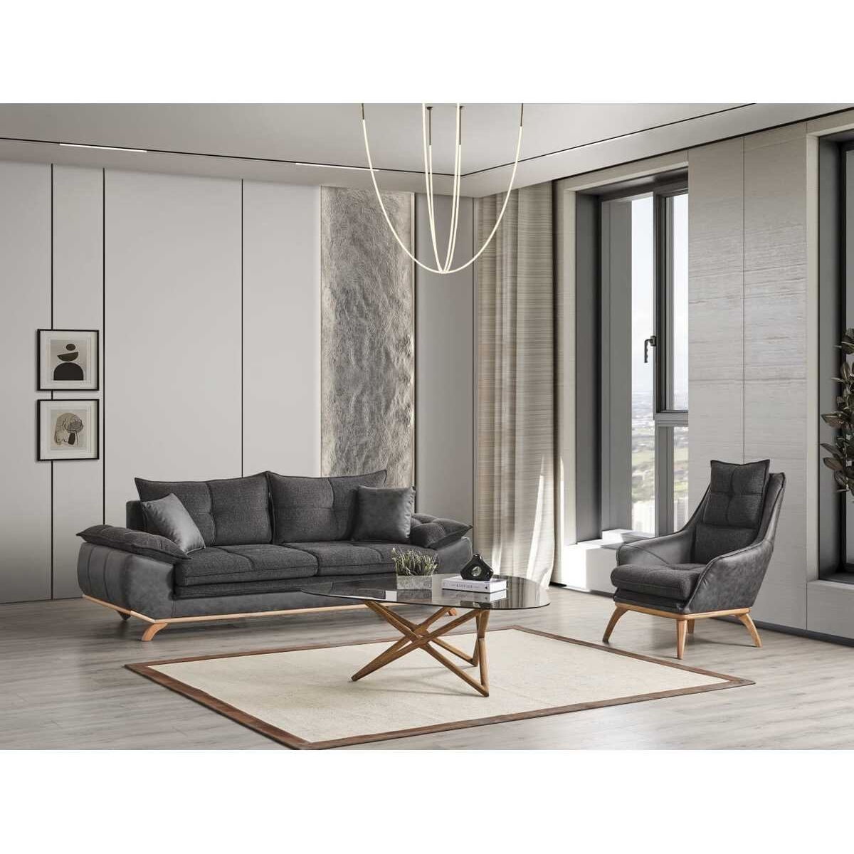 Velura Home & Living Azir Koltuk Takımı & Bazalı Yataklı Koltuk Takımı 3 3 1 - Nubuk Bukle Kumaş - Görsel 11