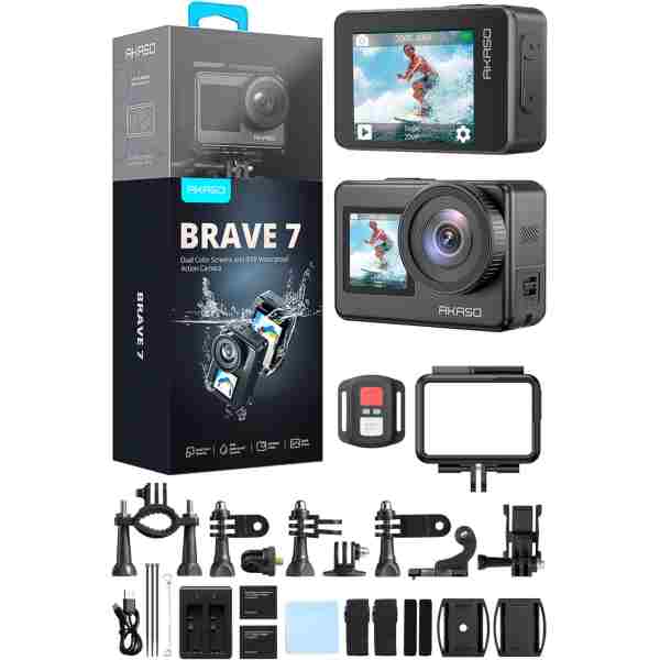 AKASO Brave 7 4k/30fps 20mp Wi-fi Dual Screen Aksiyon Kamera Ve Aksesuar Seti, App Kontrollü, Ipx8