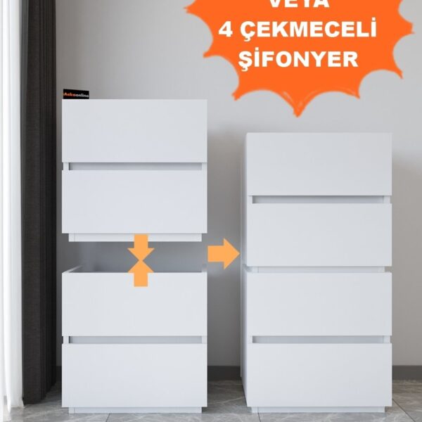 AEKA Ae-2034 Galata 4 Çekmeceli Patentli Beyaz Şifonyer Yatak Odası Bebek Odası Komodin