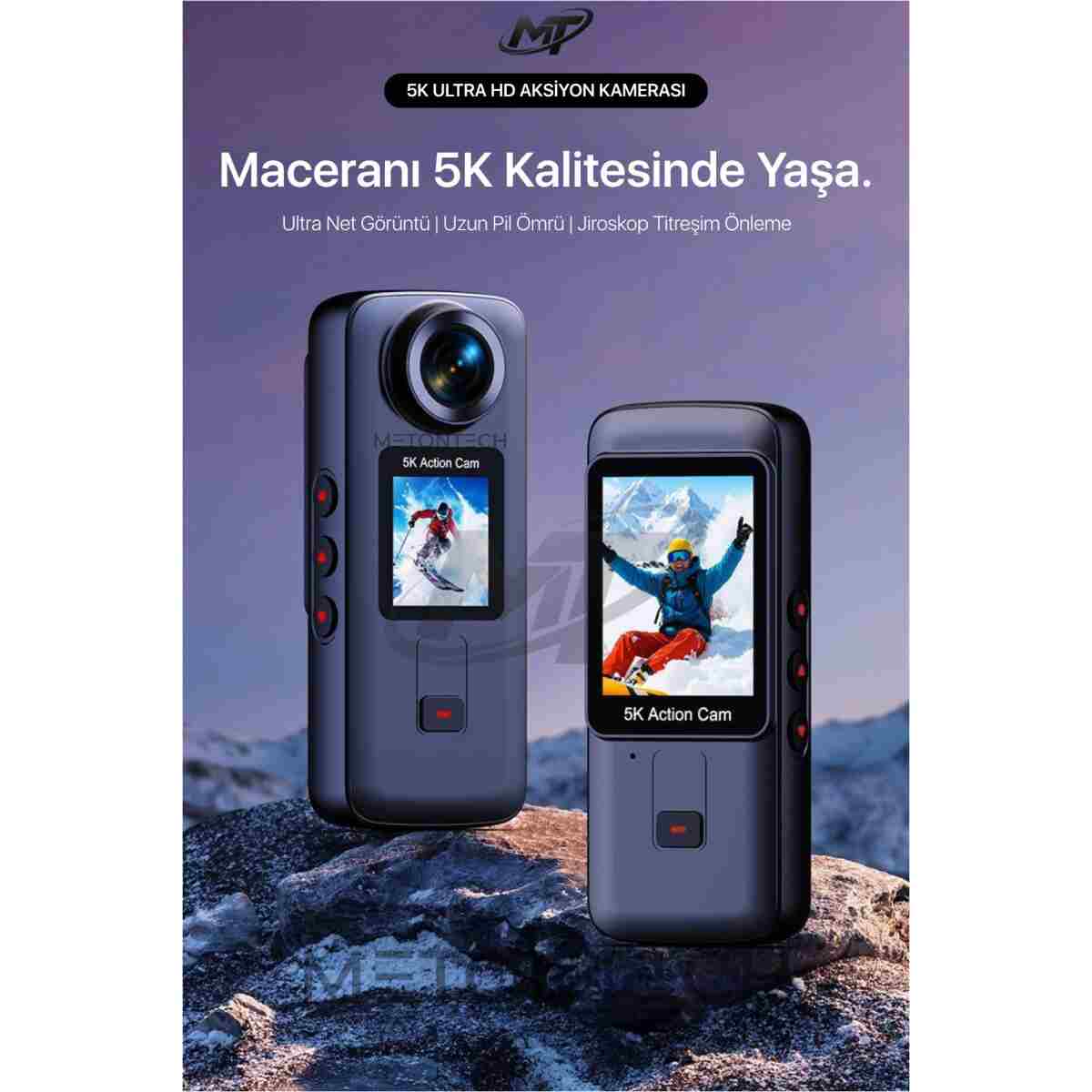 METONTECH 5K Ultra HD Aksiyon Kamerası | Zengin Kutu İçeriği, 170° Geniş Açılı Lens, Wi-Fi, Çift Ekranlı, Taşınabilir, Uzaktan Kumanda, Su Geçirmez Kılıf | Siyah - Görsel 2