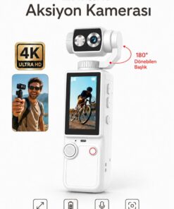SEYUTECH 4K Ultra HD Mini Aksiyon Kamerası 2.0 inç Ekranlı Mikrofon Destekli Oto Fokus Özellikli 180° Döner Başlıklı Vlog Kamera