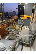 Tu Tienda KARTEPE ALÜMİNYUM 2 1 1 SEHPA(60*90) RATTAN BAHÇE BALKON TAKIMI,ANTRASİT RATTAN/GRİ KUMAŞ - Görsel 5