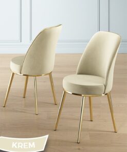 Alternative view of Canisa Concept Prah Serisi 90x160 Lak Panel Beyaz Mermer Desen Gold Ayak Masa Takımı 6 Krem Sandalye