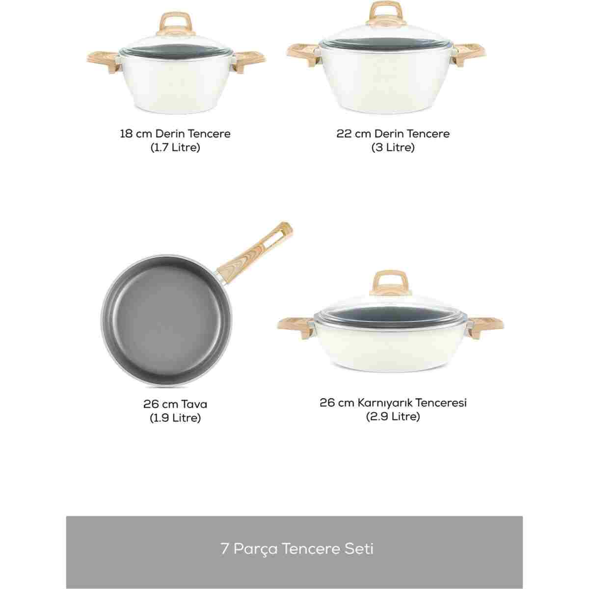 Karaca X Refika Swiss Crystal 7 Parça 0 Yağ İle Yanmaz Yapışmaz Tencere Seti Creamy - Görsel 2