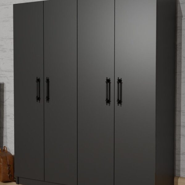 AEKA AE-1054 ARENA ANTRASİT GRİ GARDIROP 4 KAPAKLI 2 ASKILIKLI, 6 RAFLI DOLAP