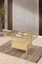 Evdemo Edra Rattan Puflu Bahçe Balkon Takımı 3+1+1+Camlı Masa Cappuccino - Görsel 4