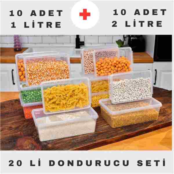 SUPERPUP 20'li Set 1 Lt. ve 2 Lt. Kendinden Kapaklı Derin Dondurucuya Uygun Saklama Kabı