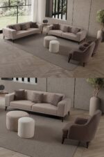 EDSY HOME Regnar 3+3+1+1 Koltuk Takımı Kahverengi - Sütlü Kahve - Görsel 14