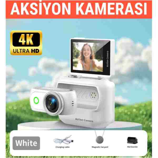 RAYLAX Aksiyon Kamerası 4K Mini 360° Ayrılabilir Kamera Tak Çıkar 180° Döner Ekran WiFi App Geniş Açı Taşınabilir Vlog Kamera