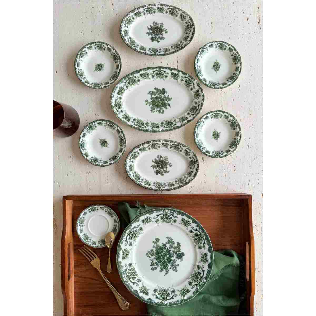 porselenden Antique green 19 Parça 6 Kişilik Porselen Kahvaltı Takımı - Görsel 4