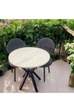 BAMBEDS MOBİLYA Bambeds Mobilya 70x70 Trevertan Yuvarlak Balkon Masa Ahtapot Ayak Armut Keten Sandalye 2 Adet - Görsel 11