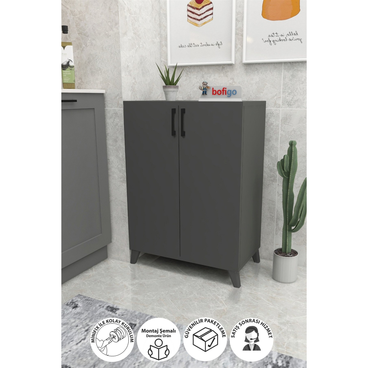Bofigo 4 Raflı Çok Amaçlı Dolap Çok Amaçlı Mutfak Dolabı Banyo Dolabı Ceren Beyaz - Görsel 8