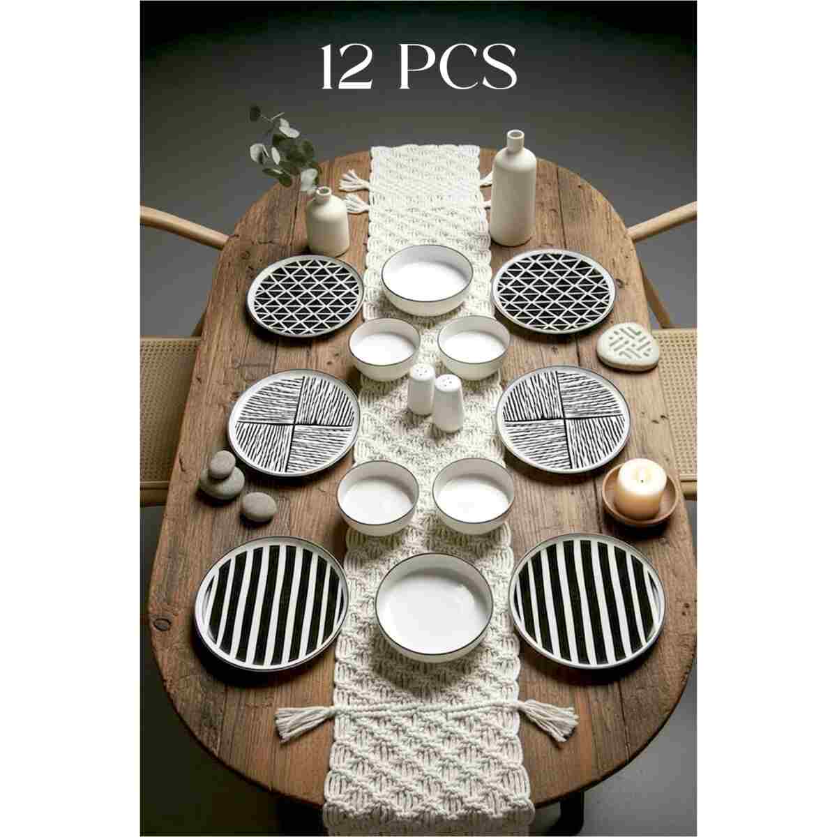 Kitchen Life 12 Parça 6 Kişilik Stackable Black Eyes Kahvaltı Takımı - Lüx Kahvaltılık Sunum Tabağı Seti - Görsel 7