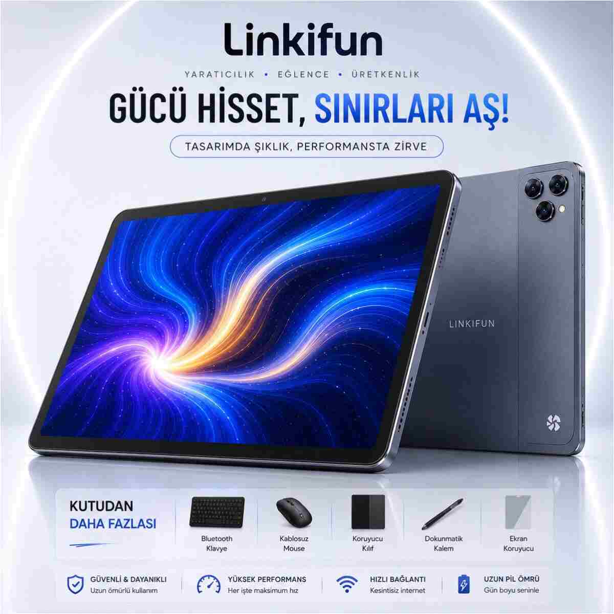 linkifun 10.1" HD IPS Android Tablet 4GB/32GB | 8000mAh Batarya | SIM Kart Destekli | Bluetooth Klavye + Kalem + Mouse Seti - Görsel 8