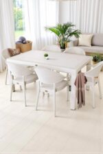 nar sokağı Bambu Kapiçino 90x150 Cm Camsız Rattan Bahçe Balkon Masa Takımı - Görsel 2