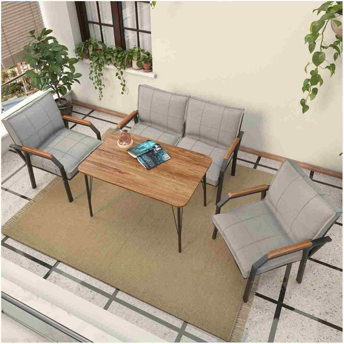 Mygusi Hayal Balkon, Bahçe, Cafe, Metal Kanepe Koltuk Takımı , Bahçe Mobilyası, 60x90 Masalı - 211 Krem - Görsel 7