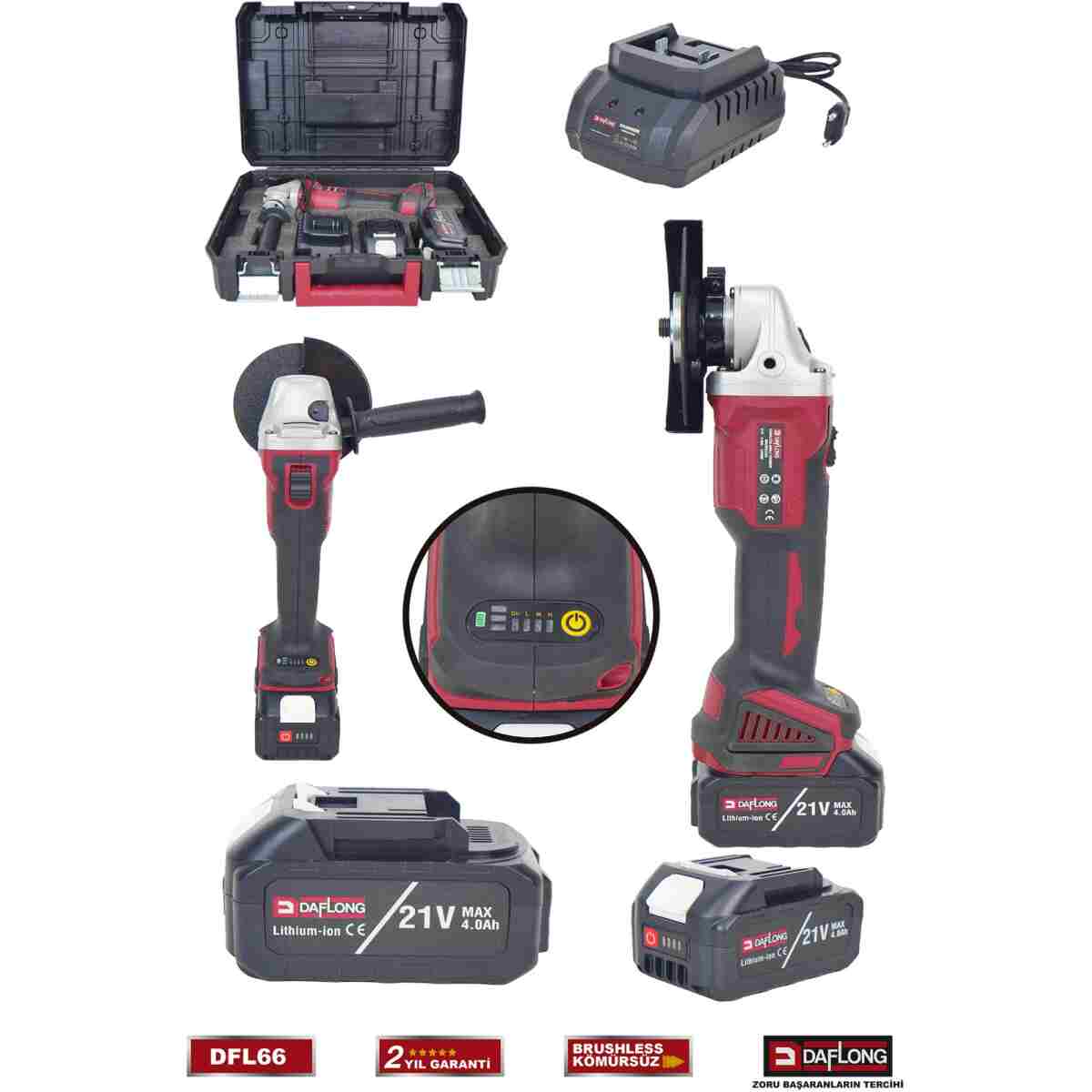 DAFLONG PRO ŞARJLI KÖMÜRSÜZ 21V ÇİFT AKÜLÜ 125MM TAŞLAMA SPİRAL DFL-66 - Görsel 3