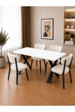 BAMBEDS MOBİLYA 70x110 Yemek Masası Mutfak Masası 4 Kişilik Masa Sandalye Takımı Elma Sandalye