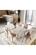 UZMHOME EZGİ 6 Kişilik Açılır Masa Sandalye Takımı Mutfak Masası Takımı Salon Masası Yemek Masası Takımı - Görsel 6